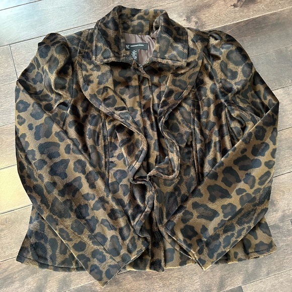 INC International Concepts Ruffle Leopard Print Jacket Zipper Coat - Picture 5 of 13